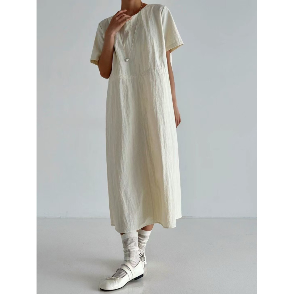 VENUSY｜ 🅗🅞🅣 韓國女裝｜尼龍休閒拉繩長洋裝 韓國洋裝-細節圖7