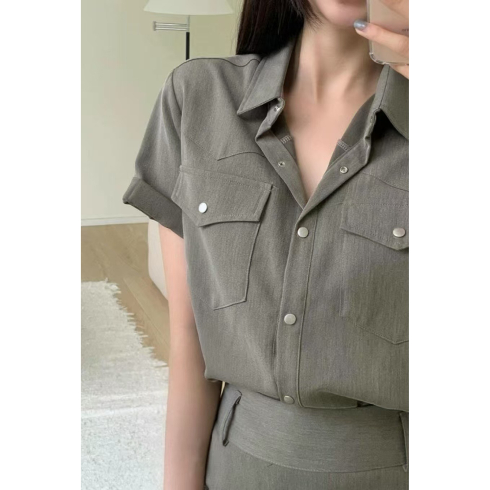 VENUSY｜ 韓國女裝｜雙口袋寬鬆襯衫 韓國襯衫-細節圖2