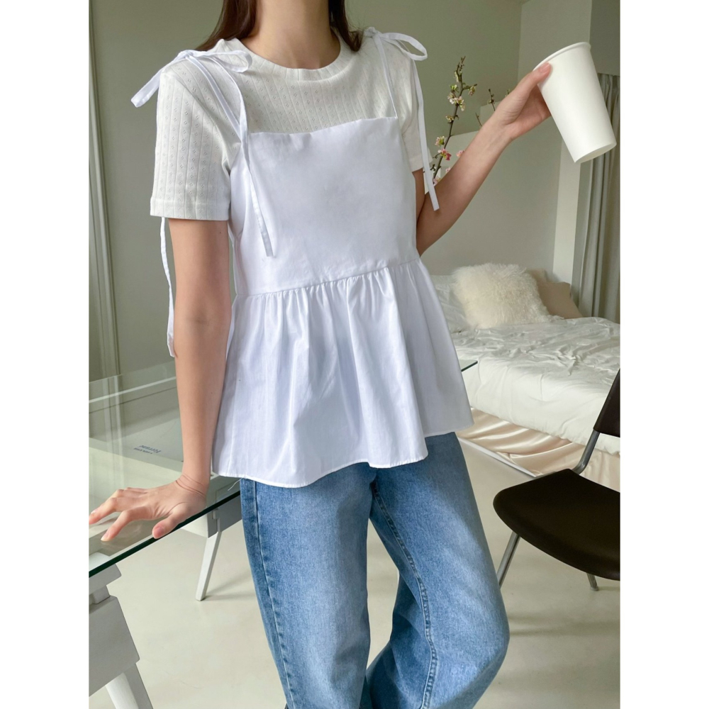 VENUSY｜ 韓國女裝｜純棉緞帶蝴蝶結背心 沙灘度假裝-細節圖2