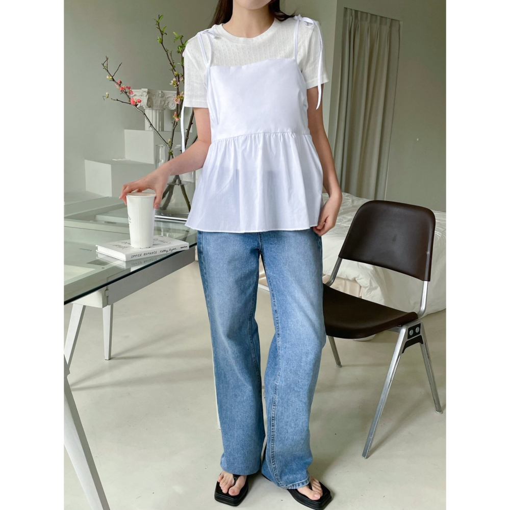 VENUSY｜ 韓國女裝｜純棉緞帶蝴蝶結背心 沙灘度假裝-細節圖3