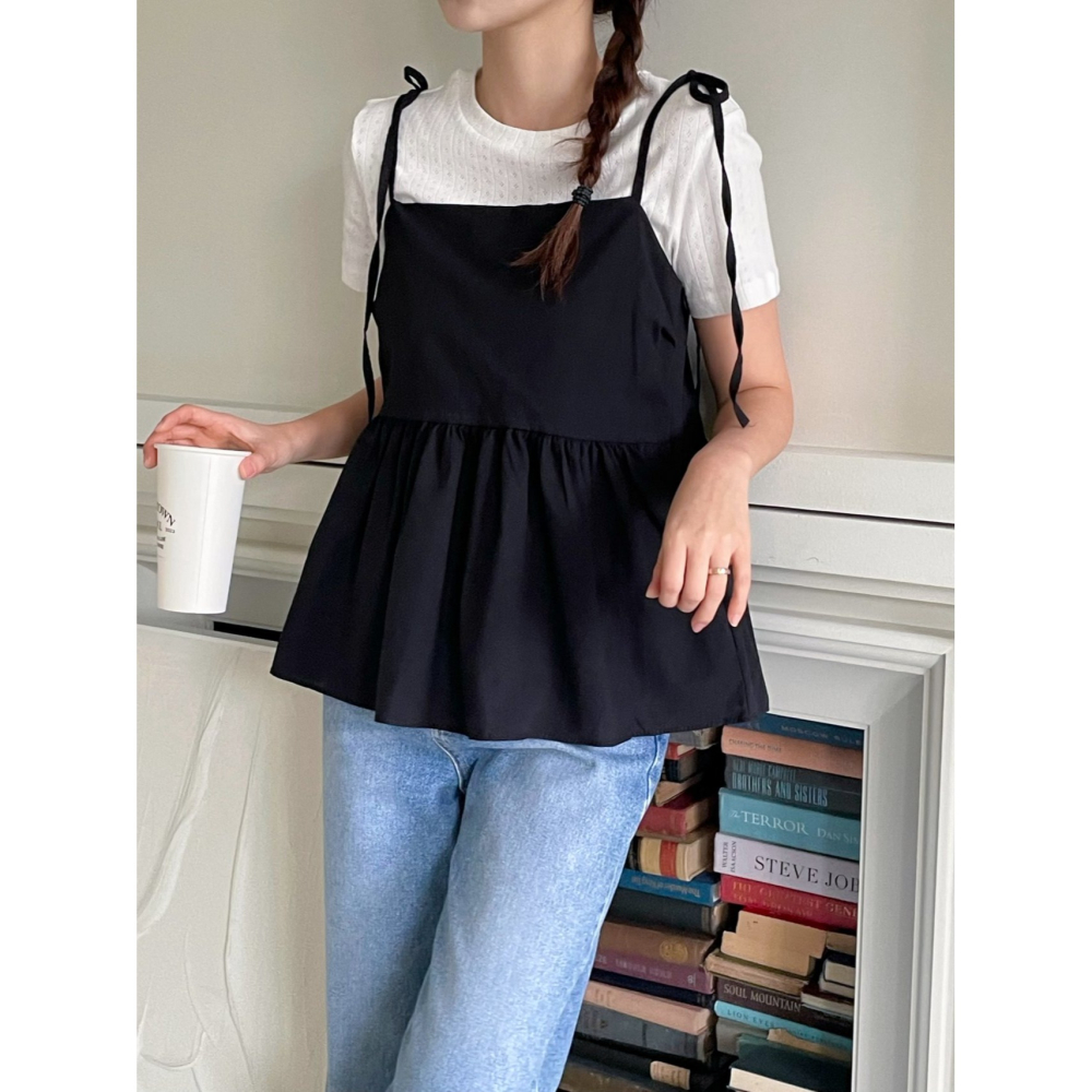 VENUSY｜ 韓國女裝｜純棉緞帶蝴蝶結背心 沙灘度假裝-細節圖4