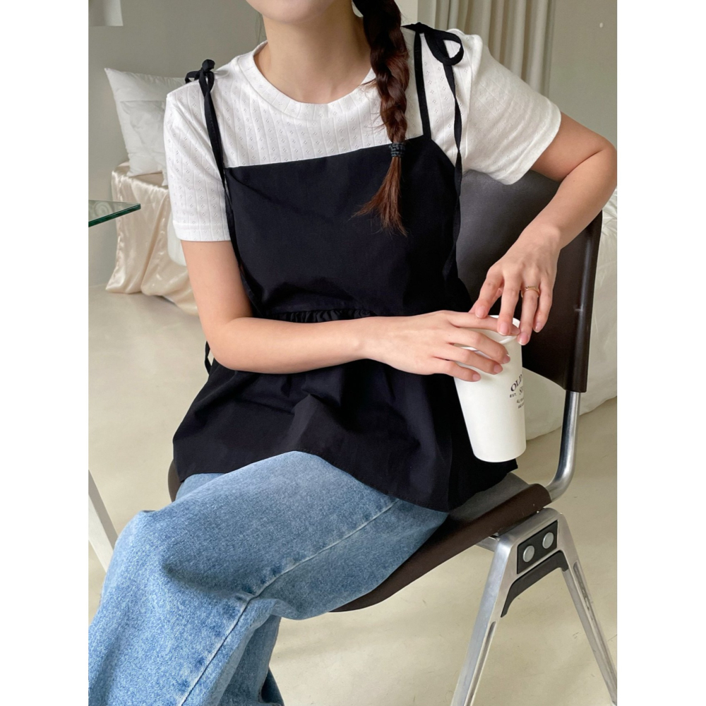 VENUSY｜ 韓國女裝｜純棉緞帶蝴蝶結背心 沙灘度假裝-細節圖5