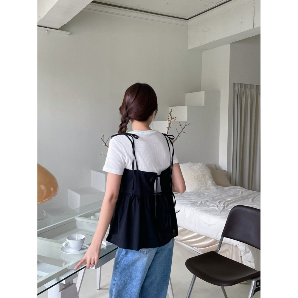 VENUSY｜ 韓國女裝｜純棉緞帶蝴蝶結背心 沙灘度假裝-細節圖6