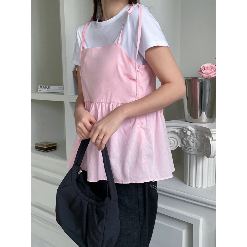 VENUSY｜ 韓國女裝｜純棉緞帶蝴蝶結背心 沙灘度假裝-細節圖8