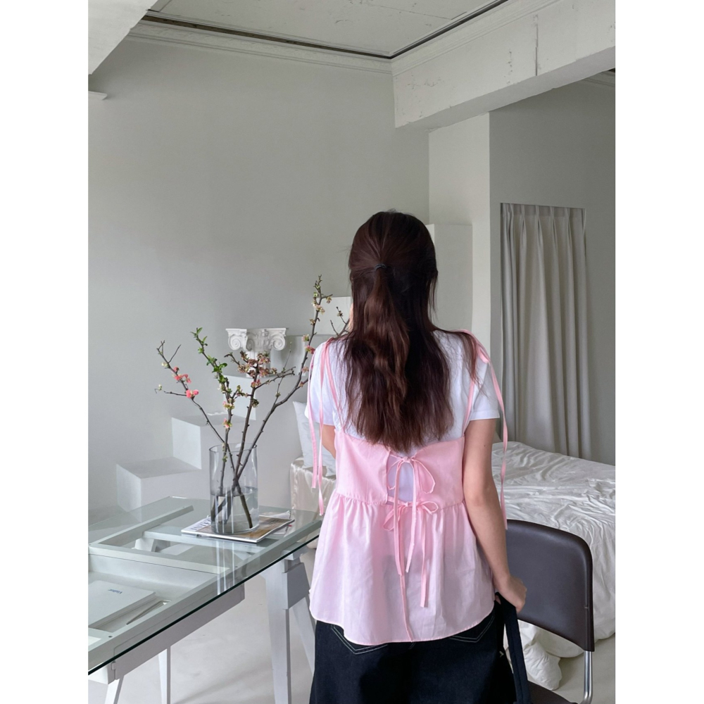 VENUSY｜ 韓國女裝｜純棉緞帶蝴蝶結背心 沙灘度假裝-細節圖9