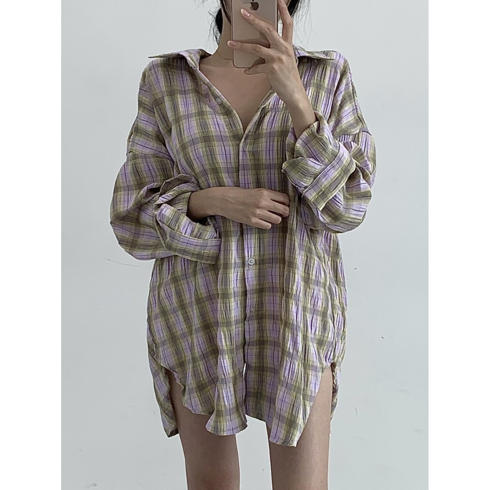 VENUSY｜ 韓國女裝｜開岔皺紋長襯衫 韓國襯衫-細節圖8