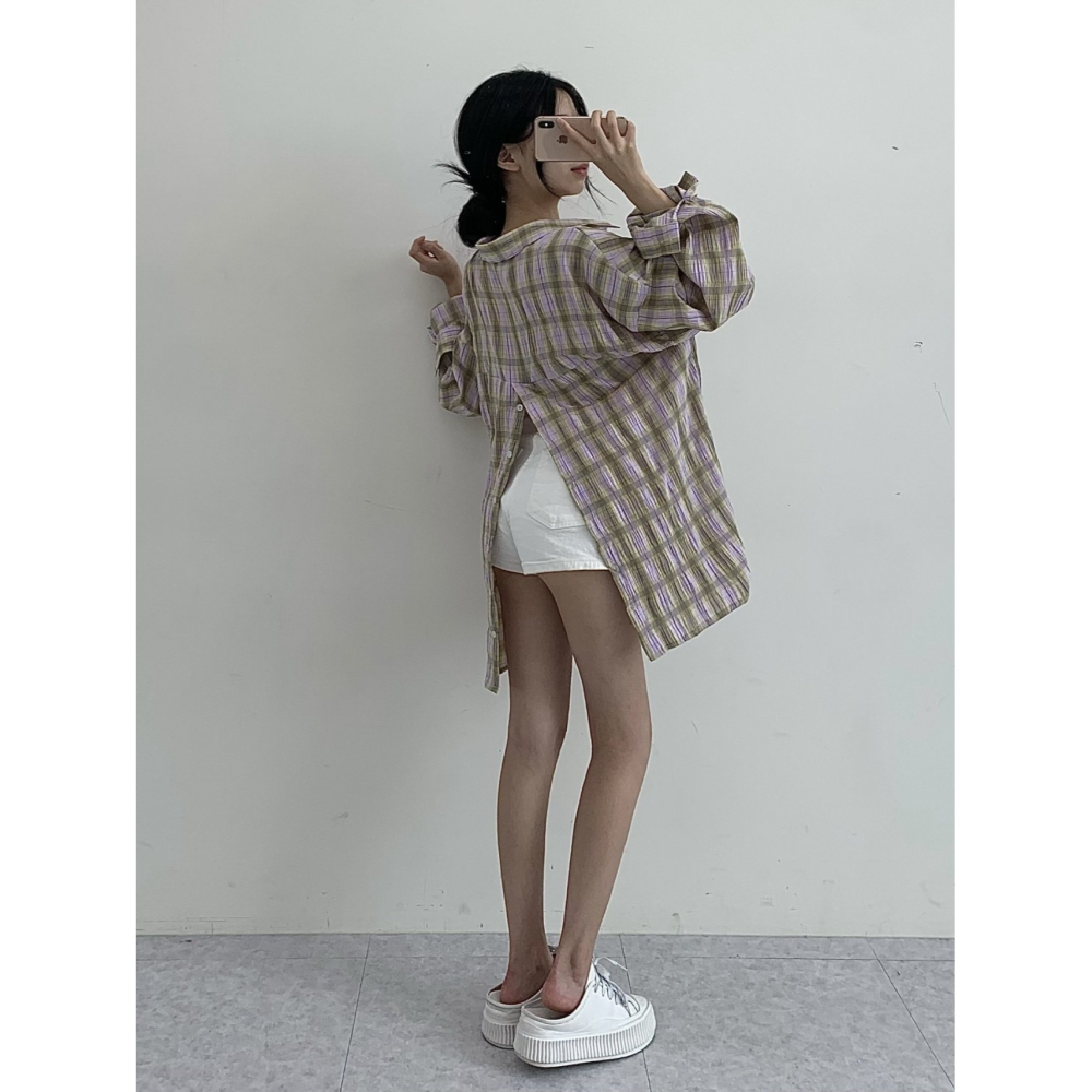 VENUSY｜ 韓國女裝｜開岔皺紋長襯衫 韓國襯衫-細節圖10