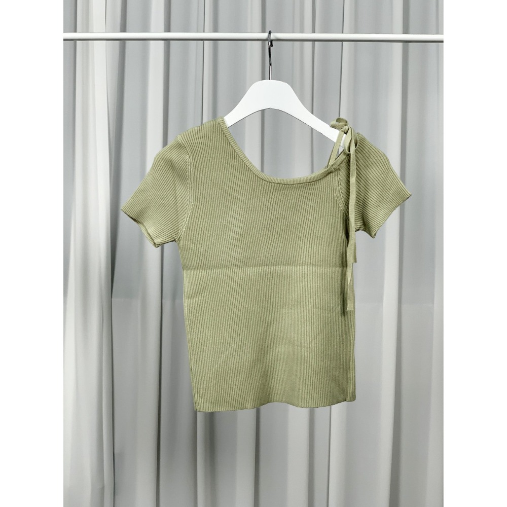 VENUSY｜ 韓國女裝｜修身蝴蝶結絲帶短袖針織上衣 休閒-規格圖11