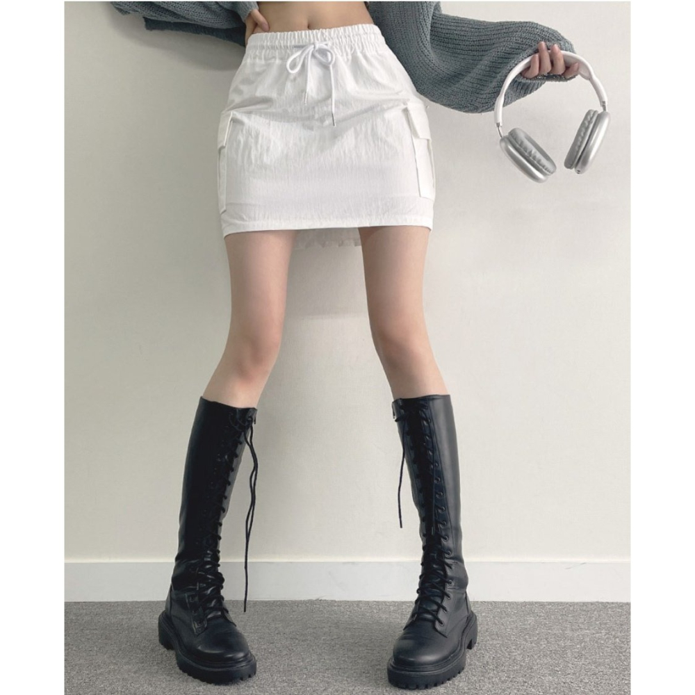 VENUSY｜ 韓國女裝｜尼龍沙沙口袋短裙 有內襯-細節圖4