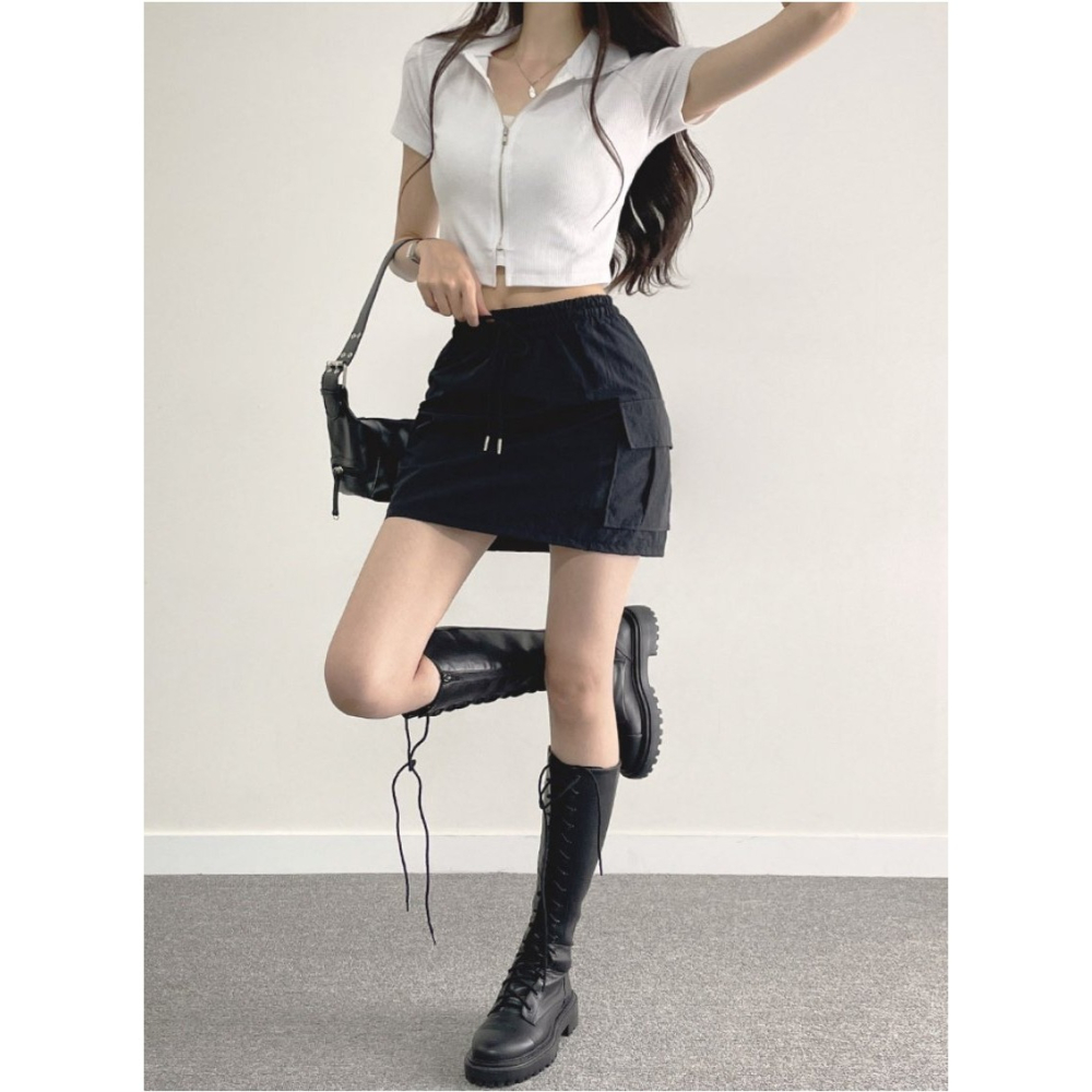 VENUSY｜ 韓國女裝｜尼龍沙沙口袋短裙 有內襯-細節圖8