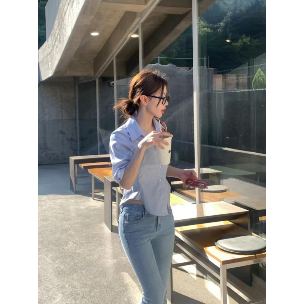 VENUSY｜ 韓國女裝｜長袖線條設計感襯衫 韓國襯衫 顯瘦襯衫 韓國襯衫-細節圖3