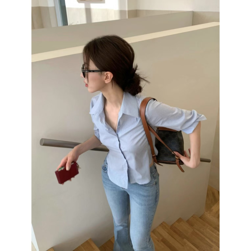 VENUSY｜ 韓國女裝｜長袖線條設計感襯衫 韓國襯衫 顯瘦襯衫 韓國襯衫-細節圖5