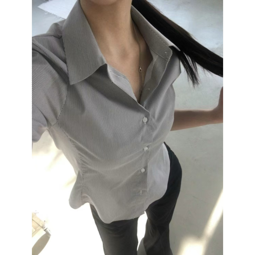 VENUSY｜ 韓國女裝｜長袖線條設計感襯衫 韓國襯衫 顯瘦襯衫 韓國襯衫-細節圖6