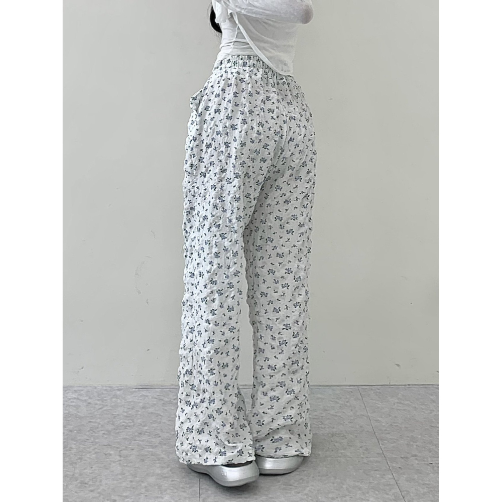 VENUSY｜ 韓國女裝｜小碎花皺紋拖地長褲-細節圖7