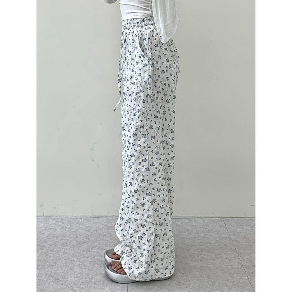 VENUSY｜ 韓國女裝｜小碎花皺紋拖地長褲-細節圖8