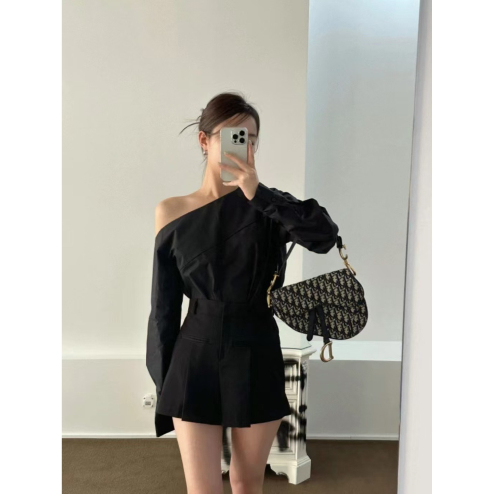 VENUSY｜ 韓國女裝｜一字斜肩純棉襯衫 韓國襯衫-細節圖6