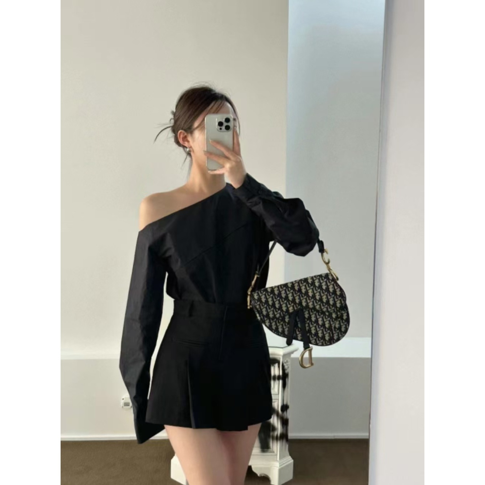 VENUSY｜ 韓國女裝｜一字斜肩純棉襯衫 韓國襯衫-細節圖7