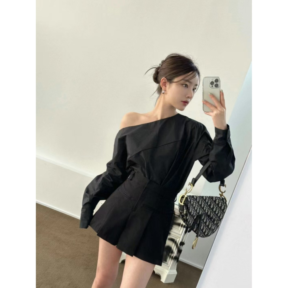 VENUSY｜ 韓國女裝｜一字斜肩純棉襯衫 韓國襯衫-細節圖8