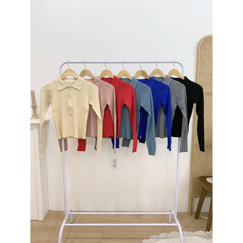 VENUSY｜ 韓國女裝｜骨領拉鍊修身針織外套 針織上衣-細節圖5