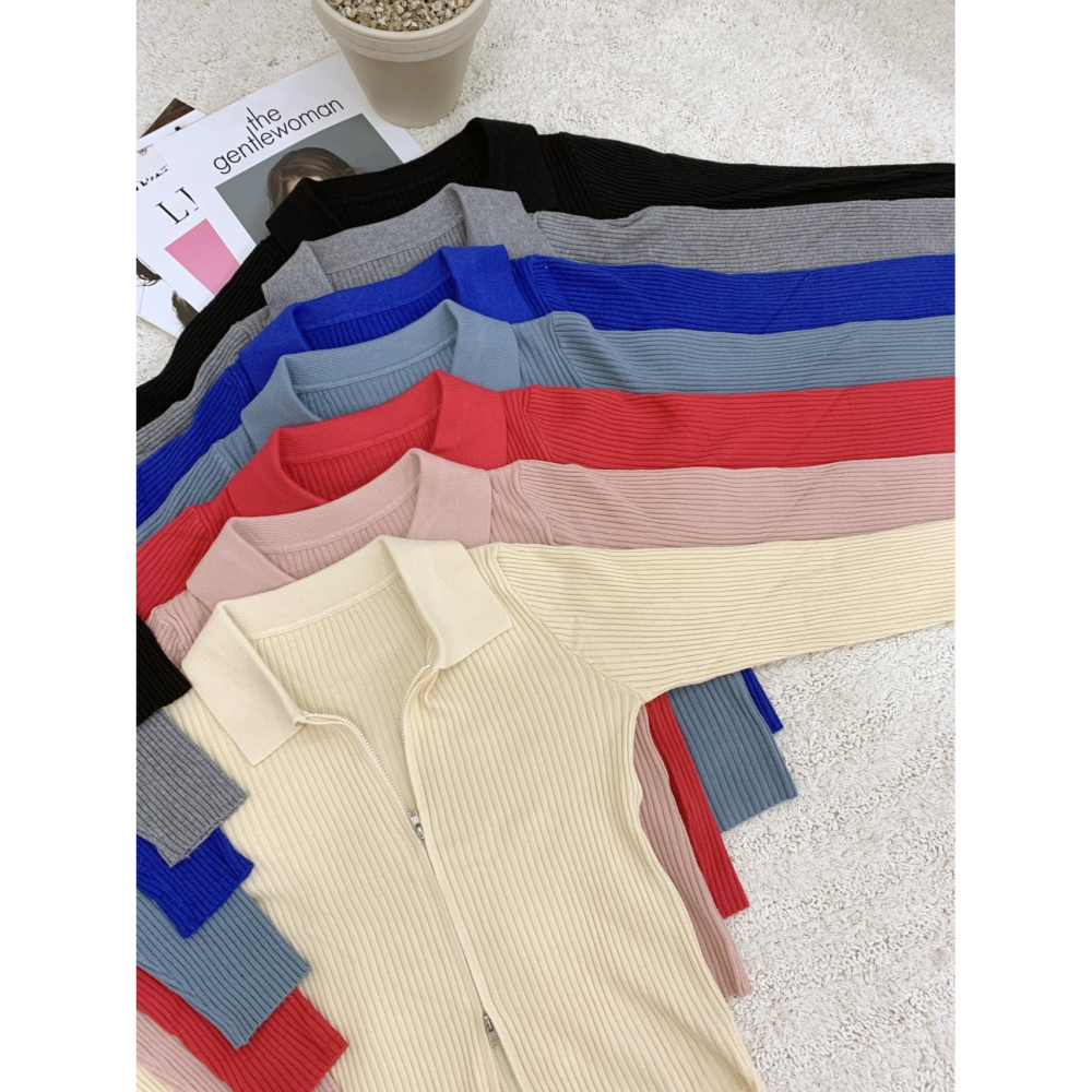 VENUSY｜ 韓國女裝｜骨領拉鍊修身針織外套 針織上衣-細節圖6