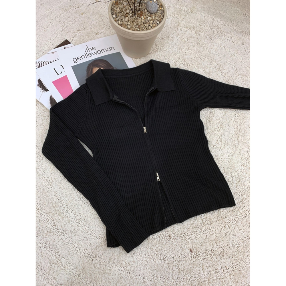 VENUSY｜ 韓國女裝｜骨領拉鍊修身針織外套 針織上衣-細節圖11