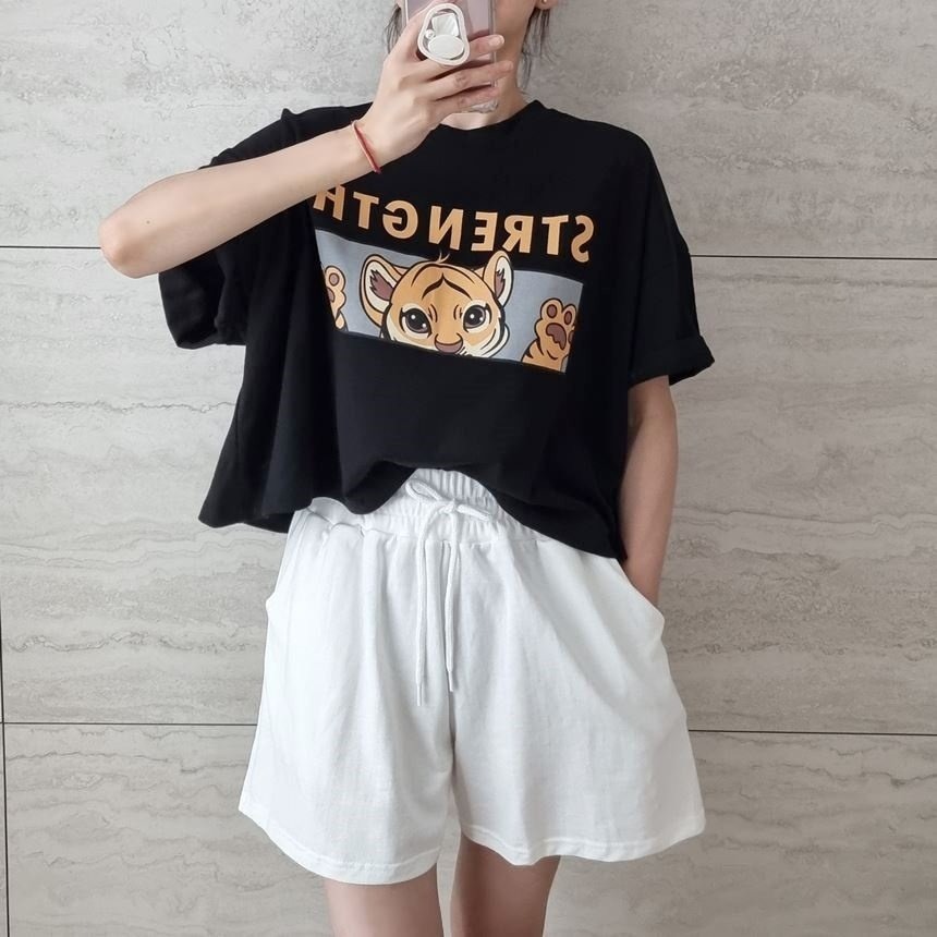 VENUSY｜ 韓國女裝｜短版寬鬆小老虎純棉T恤 韓國T恤-細節圖2