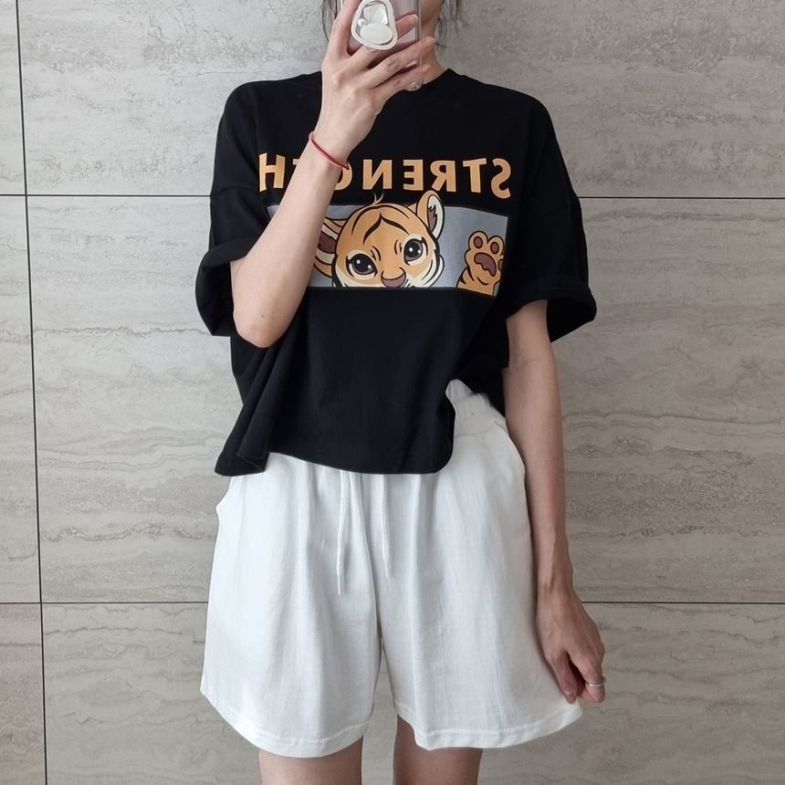 VENUSY｜ 韓國女裝｜短版寬鬆小老虎純棉T恤 韓國T恤-細節圖3