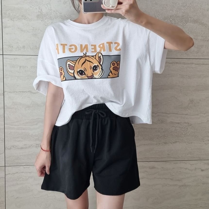 VENUSY｜ 韓國女裝｜短版寬鬆小老虎純棉T恤 韓國T恤-細節圖6