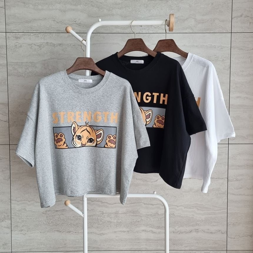 VENUSY｜ 韓國女裝｜短版寬鬆小老虎純棉T恤 韓國T恤-細節圖7