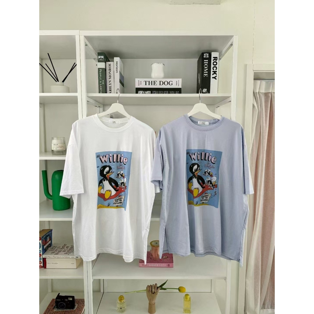 VENUSY｜ 韓國女裝｜落肩寬鬆Penguin純棉短袖T恤 韓國T恤 街舞 Jazz-細節圖8