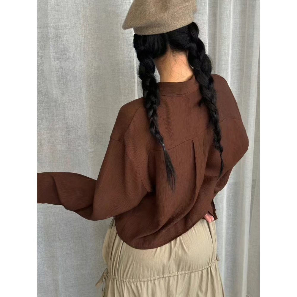 VENUSY｜ 韓國女裝｜長袖短版落肩袖身襯衫 韓國襯衫-細節圖4