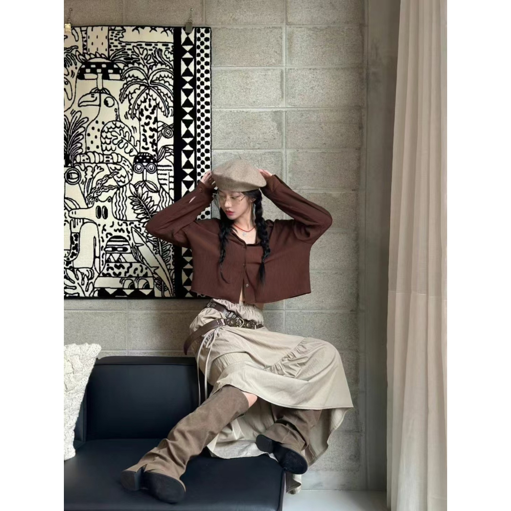 VENUSY｜ 韓國女裝｜長袖短版落肩袖身襯衫 韓國襯衫-細節圖7