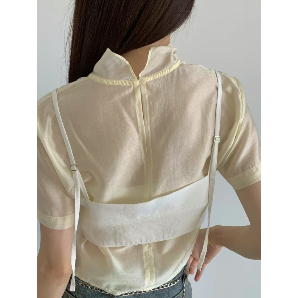 VENUSY｜ 韓國女裝｜霧霾繫帶短背心 分層抹胸 疊搭-細節圖2