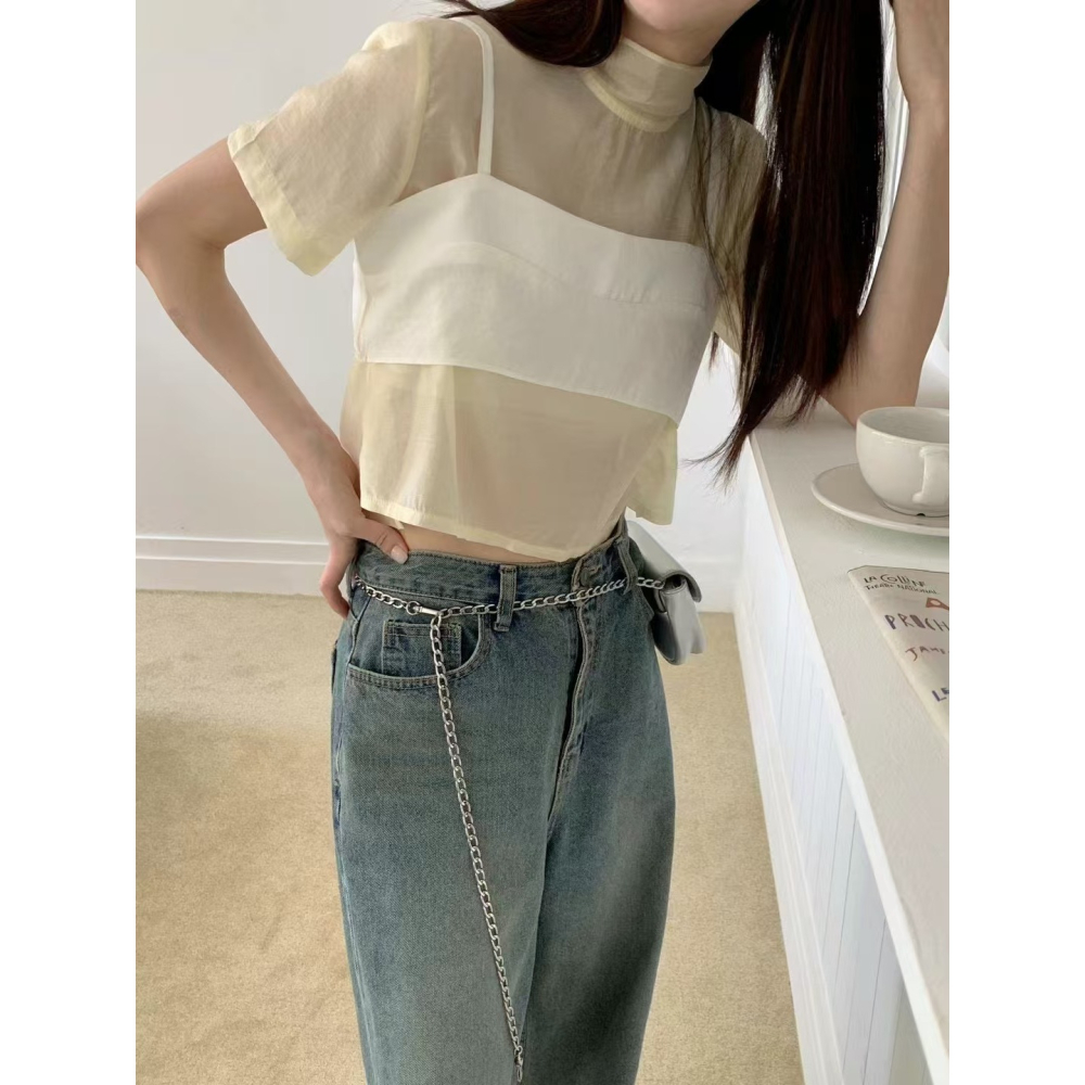 VENUSY｜ 韓國女裝｜霧霾繫帶短背心 分層抹胸 疊搭-細節圖3