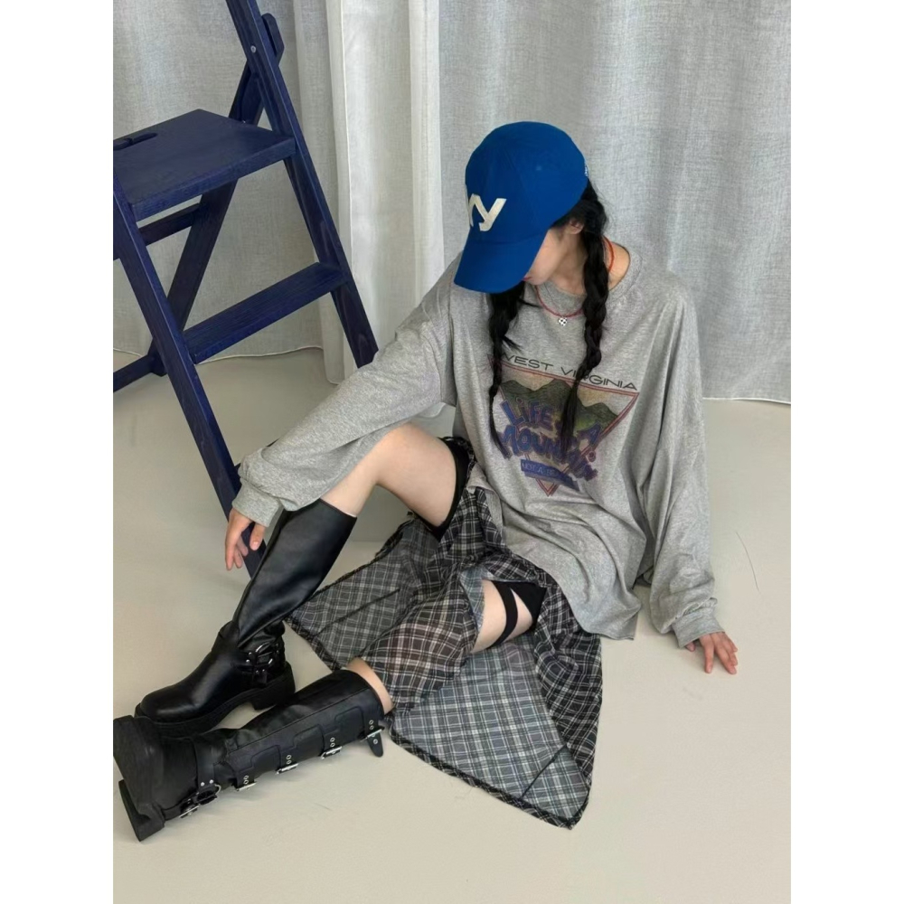 VENUSY｜ 韓國女裝｜落肩慵懶自由風純棉長袖T恤 韓國T恤-細節圖6