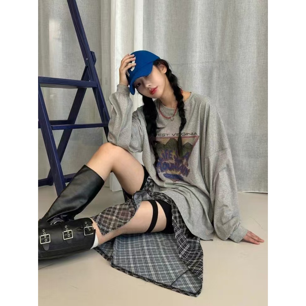 VENUSY｜ 韓國女裝｜落肩慵懶自由風純棉長袖T恤 韓國T恤-細節圖7