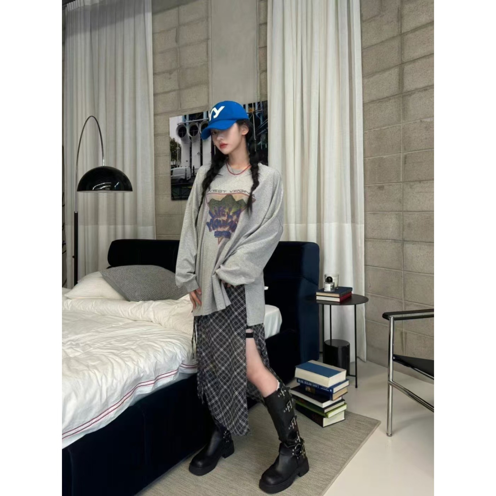 VENUSY｜ 韓國女裝｜落肩慵懶自由風純棉長袖T恤 韓國T恤-細節圖8