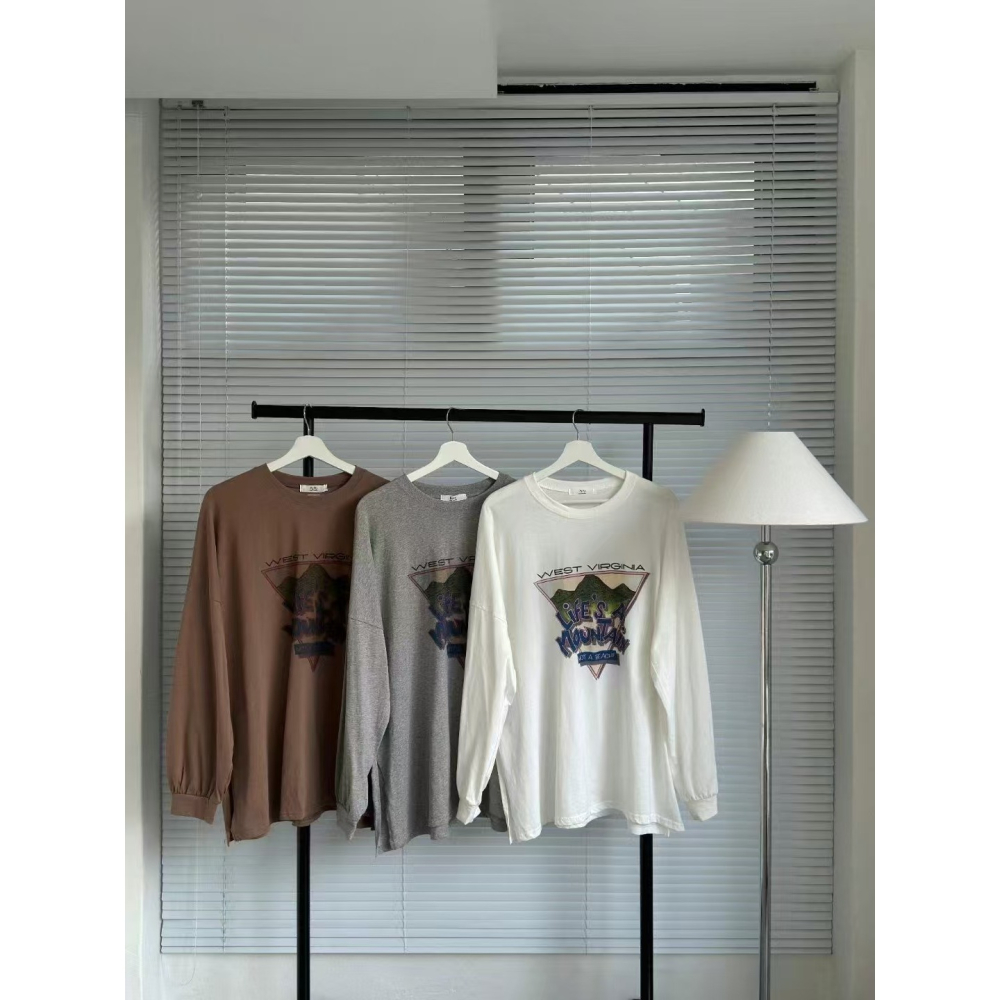 VENUSY｜ 韓國女裝｜落肩慵懶自由風純棉長袖T恤 韓國T恤-細節圖9