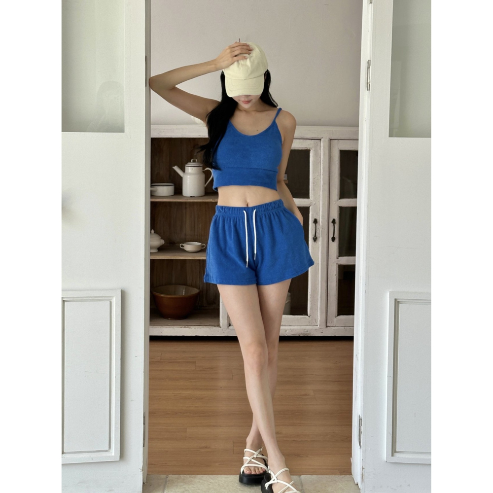 VENUSY｜ 韓國女裝｜毛圈胸罩短吊帶+短褲 棉質沙灘裝 輕運動裝-細節圖7