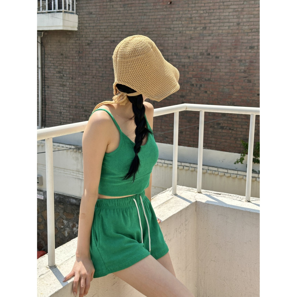 VENUSY｜ 韓國女裝｜毛圈胸罩短吊帶+短褲 棉質沙灘裝 輕運動裝-細節圖11