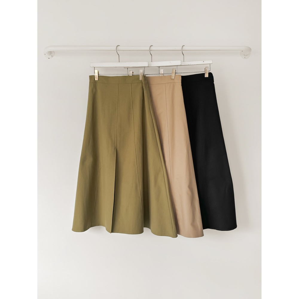 VENUSY｜ 韓國女裝｜純棉前開衩大圓裙 縫線長裙-細節圖8