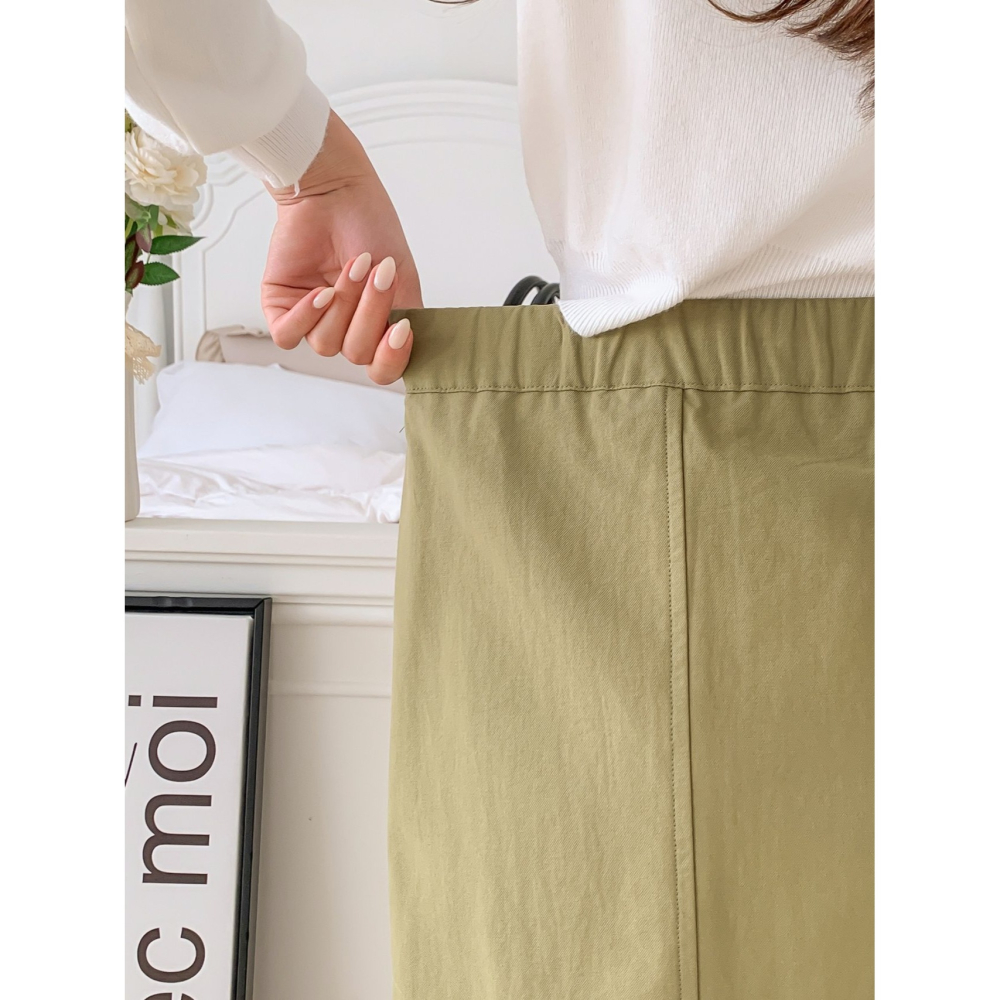 VENUSY｜ 韓國女裝｜純棉前開衩大圓裙 縫線長裙-細節圖9