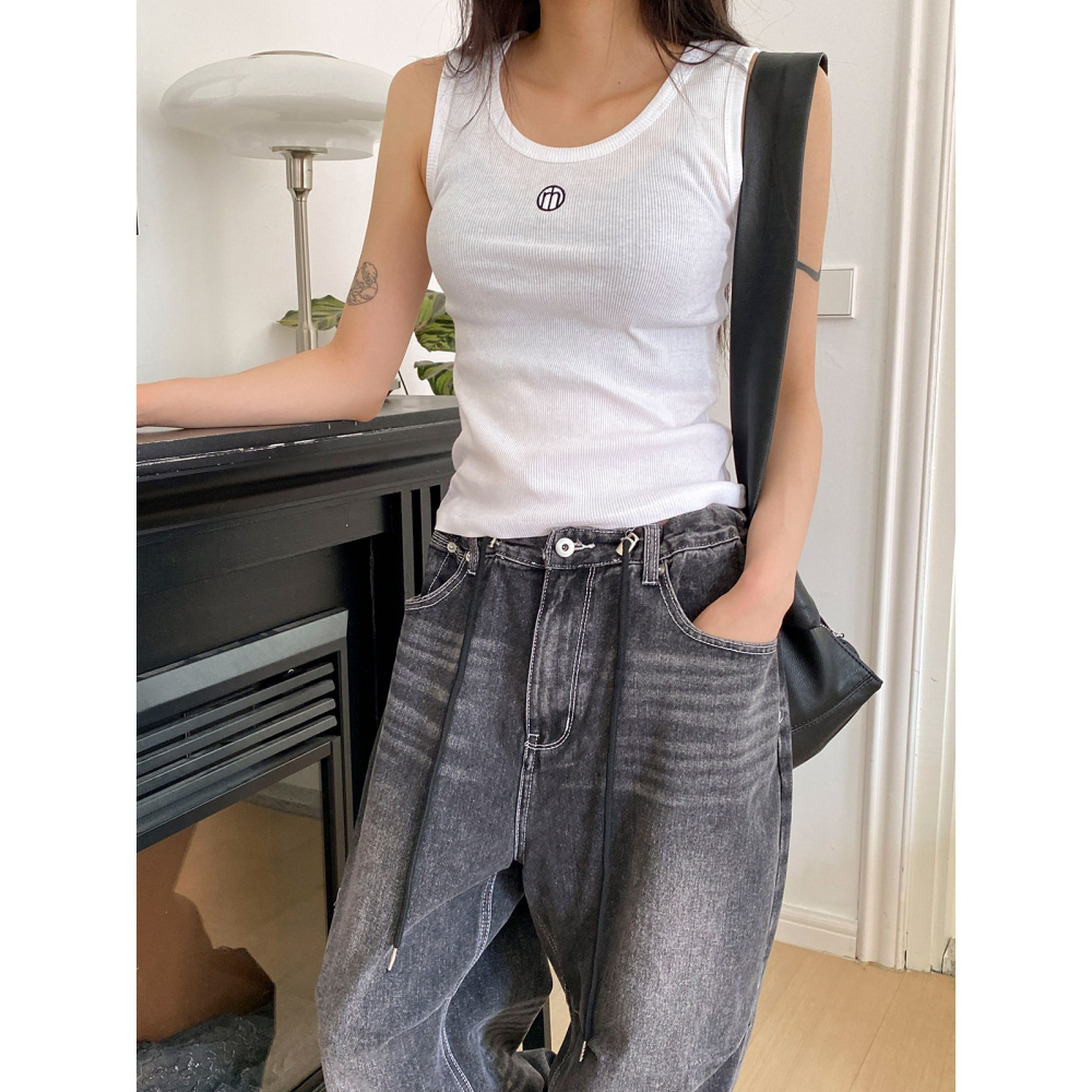 VENUSY｜ 韓國女裝｜純棉刺繡羅紋背心-細節圖6