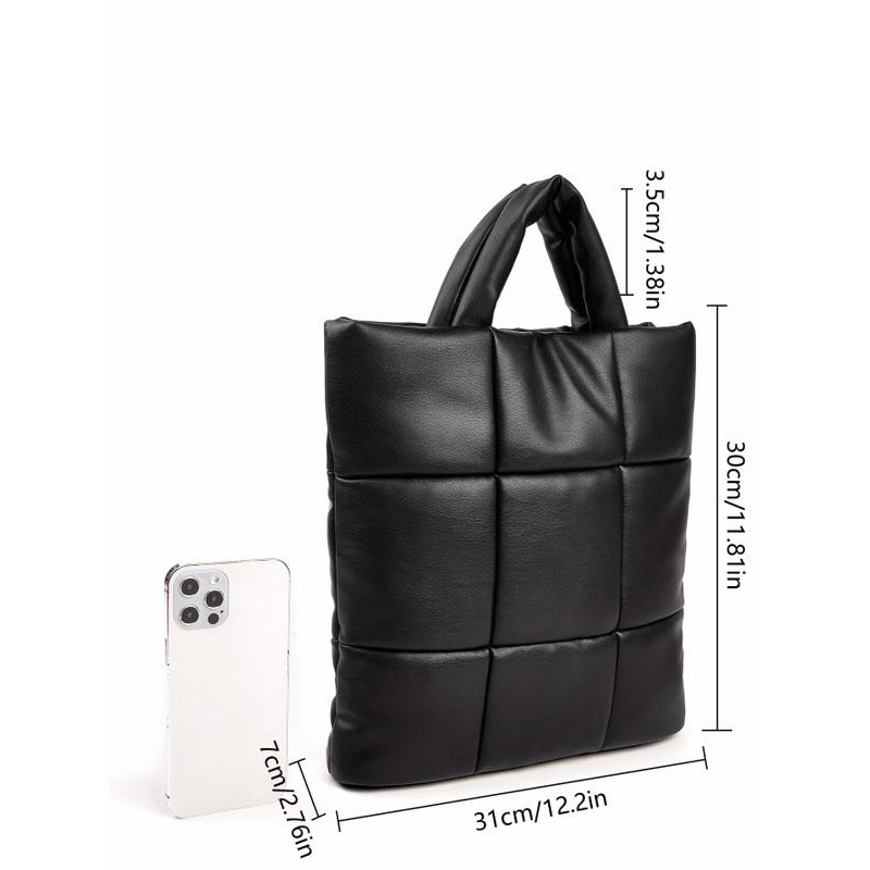 VENUSY｜ 韓國女裝｜方形絎縫手提包 正方格斜背包-細節圖5