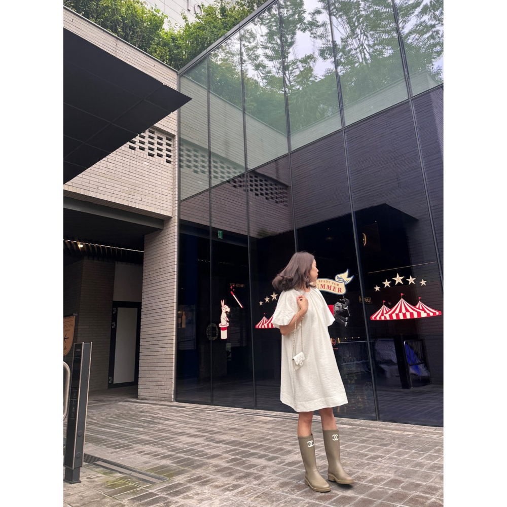 VENUSY｜ 韓國女裝｜亞麻尼龍南瓜袖洋裝 韓國洋裝-細節圖6