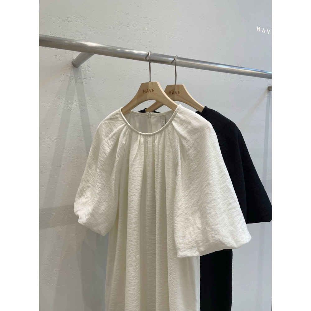 VENUSY｜ 韓國女裝｜亞麻尼龍南瓜袖洋裝 韓國洋裝-細節圖8