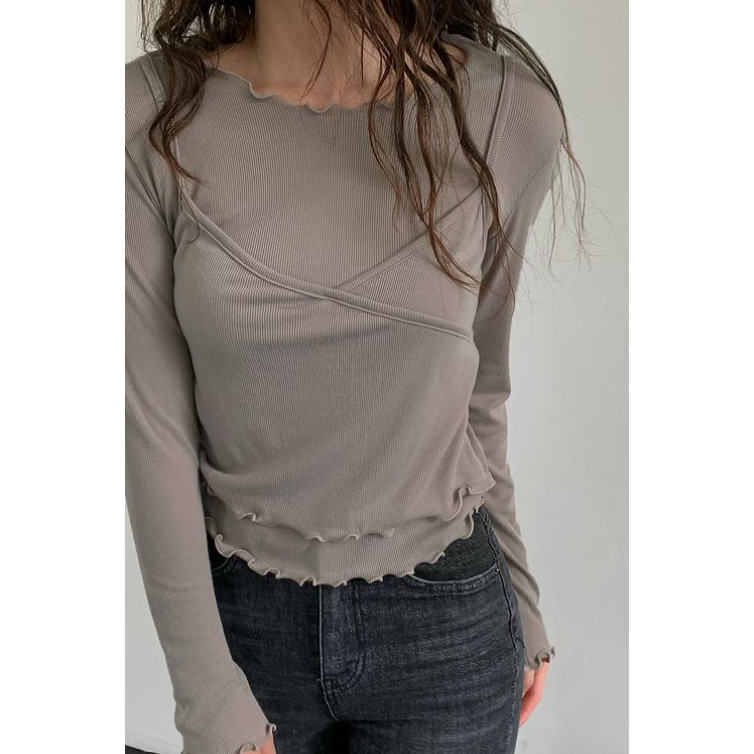 VENUSY｜ 韓國女裝｜質感吊帶疊搭上衣 假兩件疊搭上衣-細節圖5