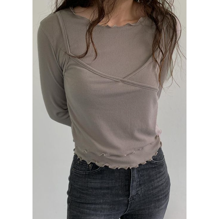 VENUSY｜ 韓國女裝｜質感吊帶疊搭上衣 假兩件疊搭上衣-細節圖6