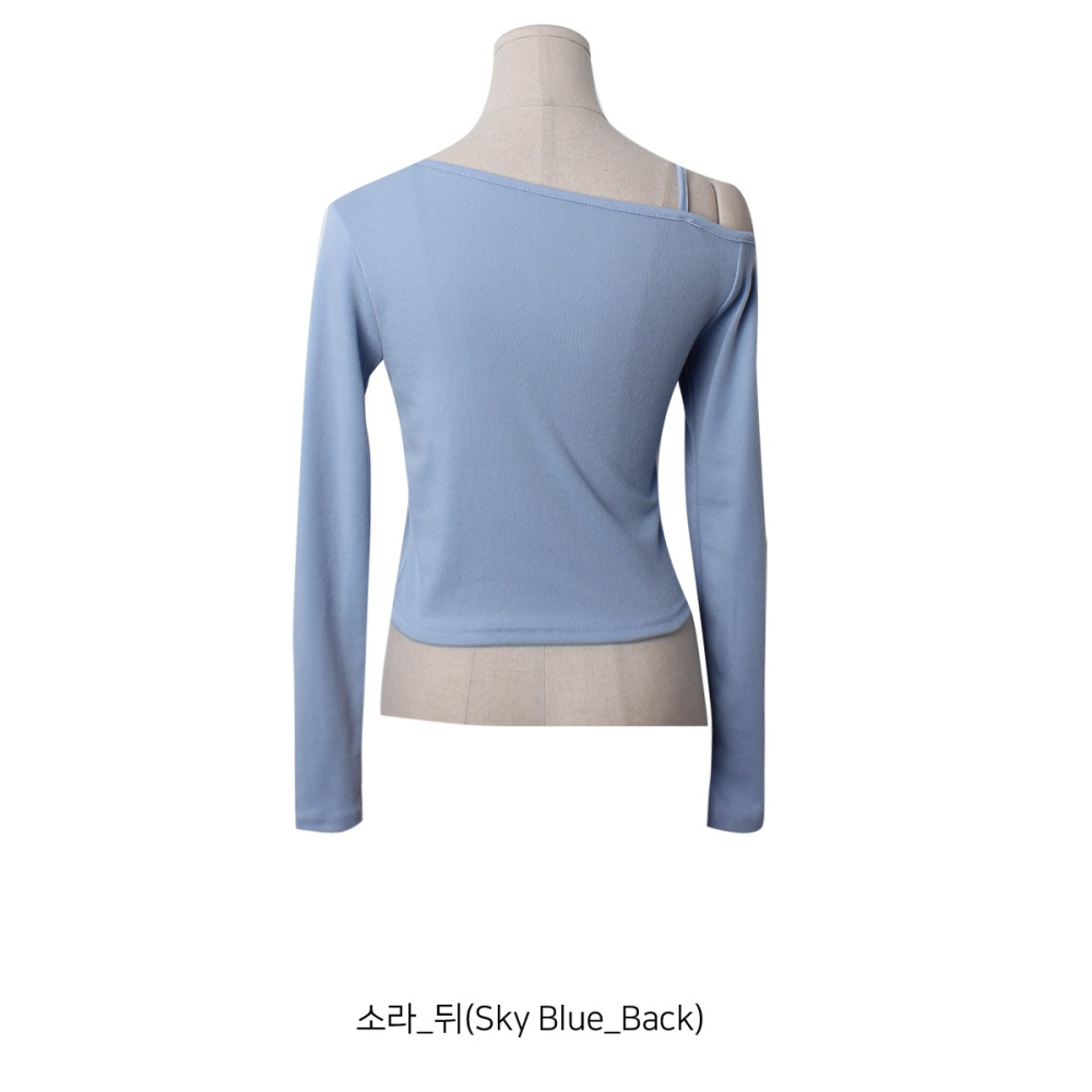 VENUSY｜ 4色☻ 韓國女裝｜純色露肩剪裁T恤 韓國T恤 綁繩長袖上衣-細節圖9