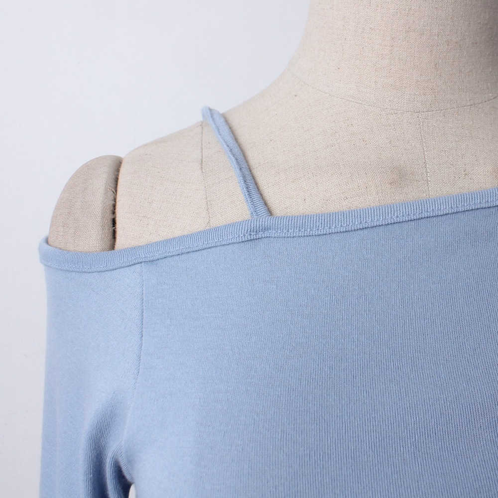 VENUSY｜ 4色☻ 韓國女裝｜純色露肩剪裁T恤 韓國T恤 綁繩長袖上衣-細節圖11